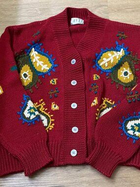 Vintage 90s Paisley Embroidered Grandmacore Cardigan Sweater – Approx. M
